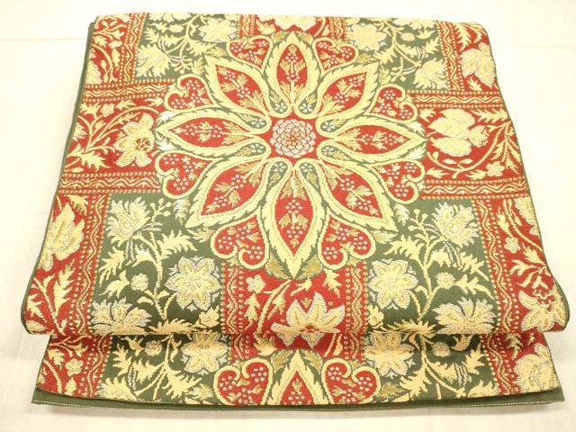 平和屋着物●六通柄　本袋帯　草花文　金銀糸　正絹　逸品　DAAX5635cm
