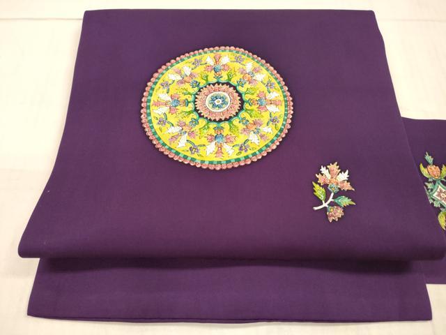 平和屋着物●塩瀬　九寸名古屋帯　花絵皿文　金糸　正絹　逸品　DAAX5657cm