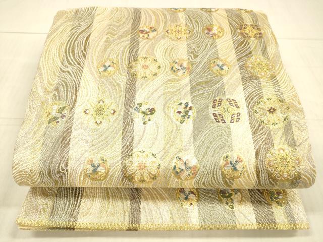 平和屋着物＊夏物　六通柄袋帯　花鳥文　金糸　正絹　逸品　DAAX5677cm