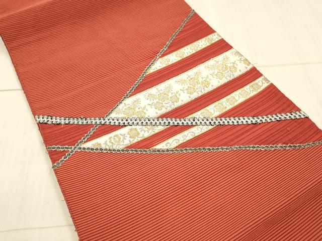 平和屋着物＊夏物　絽綴れ　八寸名古屋帯　駒刺繍　草花文　金銀糸　正絹　逸品　DAAX5682cm 平和屋着物＊夏物 絽綴れ 八寸名古屋帯 横段草花文 金