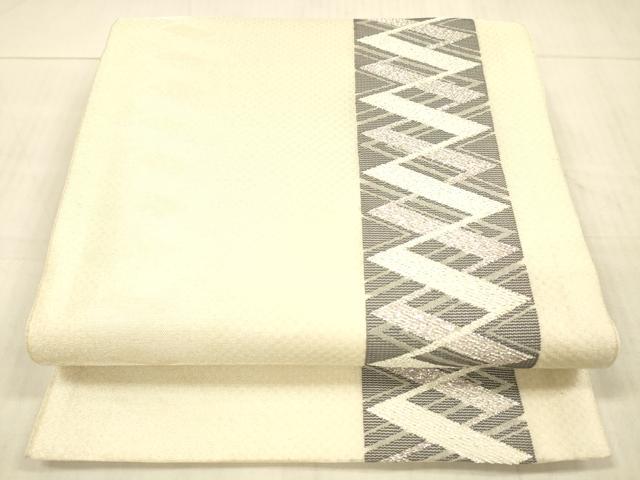 平和屋着物＊夏物　六通柄袋帯　抽象間道　銀糸　正絹　逸品　DAAX5692cm