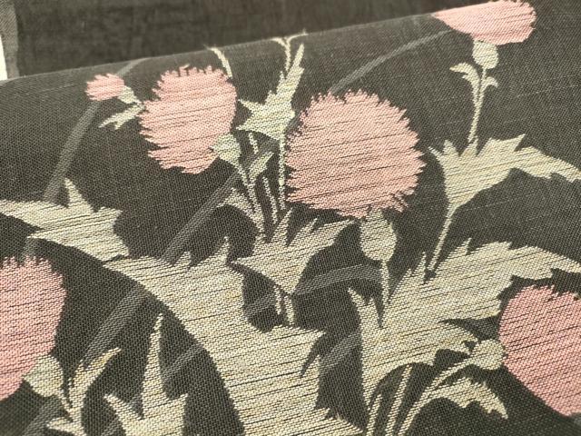 平和屋着物＊夏物 八寸名古屋帯 草花文 黒地 正絹 逸品 DAAX5695cm