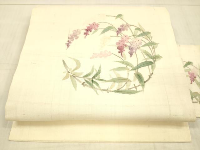 平和屋着物＊夏物　九寸名古屋帯　手描き　南天文　正絹　逸品　DAAX5696cm