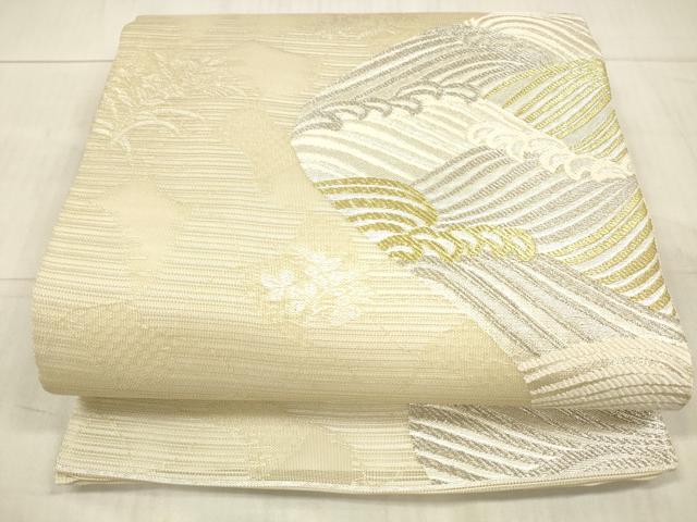 平和屋着物＊夏物　六通柄袋帯　流水草葉文　金銀糸　正絹　逸品　DAAX5703cm