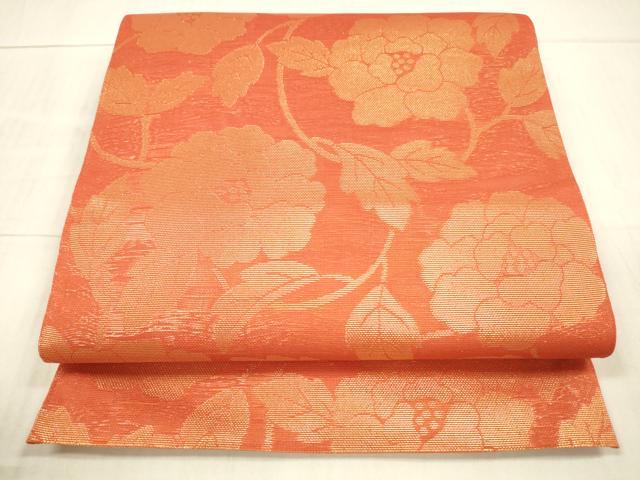 平和屋着物＊夏物　全通柄　本袋帯　草花文　金糸　正絹　逸品　DAAX5710cm