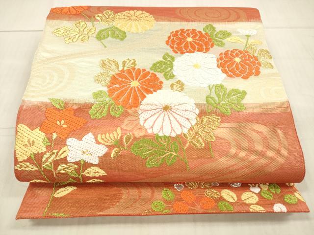 平和屋着物＊夏物　六通柄　本袋帯　唐織　草花文　金銀糸　正絹　逸品　DAAX5711cm