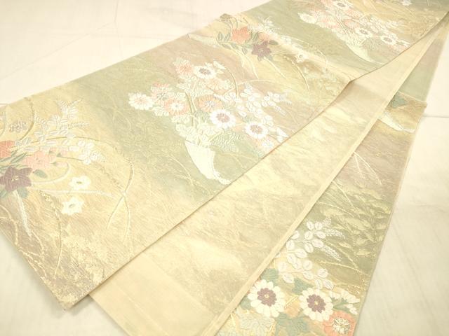 平和屋着物＊夏物　六通柄袋帯　唐織　草花文　金銀糸　正絹　逸品　DAAX5724cm 平和屋着物＊夏物 六通柄袋帯 唐織 草花文 金銀糸 正絹 逸品