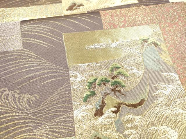 平和屋着物●六通柄袋帯　風景流水枝花文　金糸　正絹　逸品　DAAX5757cm 平和屋着物○六通柄袋帯 風景流水枝花文 金糸 正絹 逸品