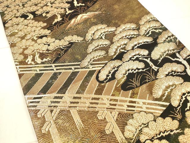 平和屋着物●六通柄袋帯　流水渡橋松文　金糸　正絹　逸品　DAAX5773cm 平和屋着物○六通柄袋帯 流水渡橋松文 金糸 正絹 逸品 DAAX5773cm