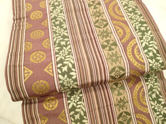 平和屋着物○本場筑前博多織 半幅帯 草花間道 正絹 逸品 DAAX5784cmの