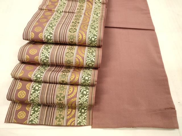 平和屋着物●本場筑前博多織　半幅帯　草花間道　正絹　逸品　DAAX5784cm