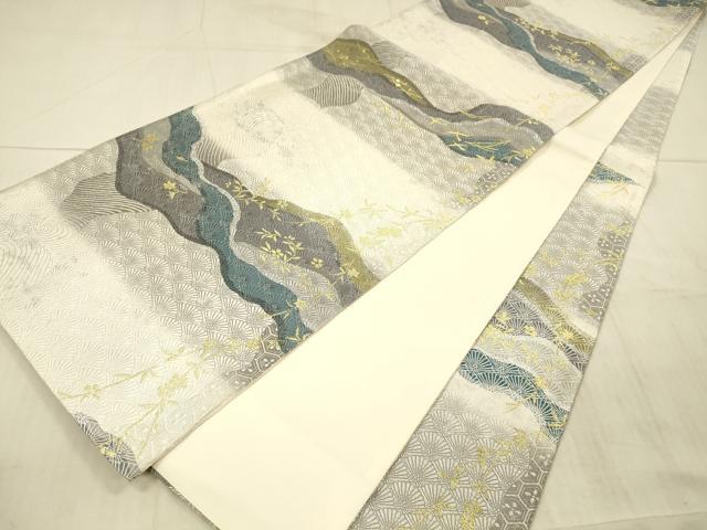 平和屋着物○六通柄袋帯 流水枝花文 金銀糸 正絹 逸品