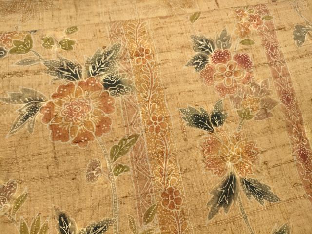 平和屋着物○太鼓柄袋帯 紬地 絞り 草花文 正絹 逸品 DAAX5809cm