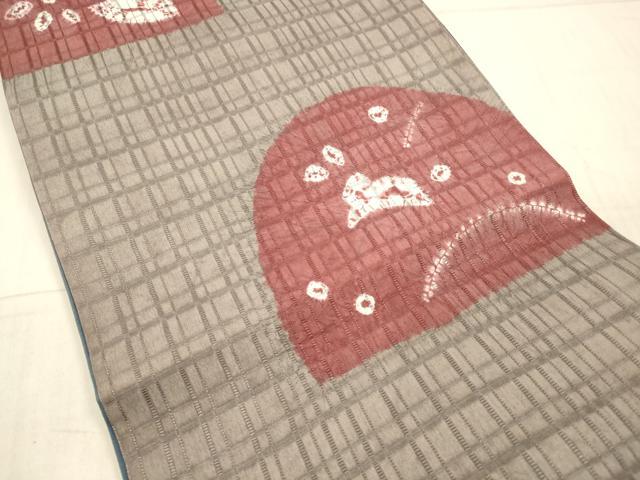 平和屋着物○両面 太鼓柄袋帯 絞り 草葉文 吉野間道 正絹 逸品