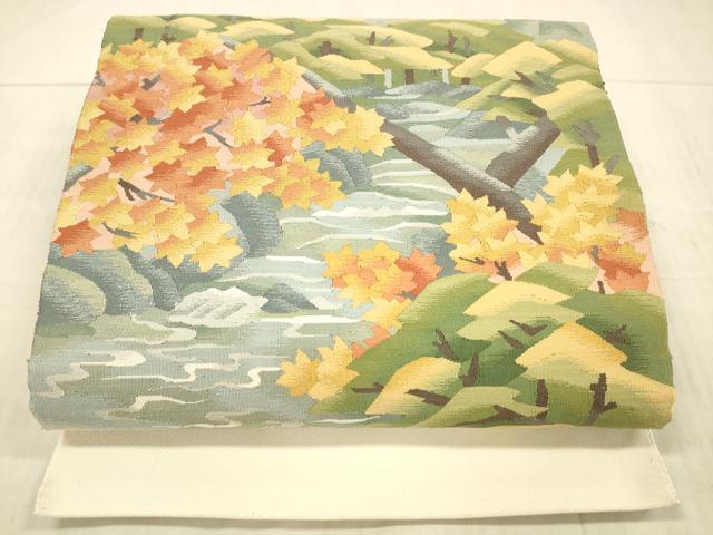 平和屋着物●爪掻き本綴れ　八寸名古屋帯　風景文　正絹　逸品　DAAX5818cm