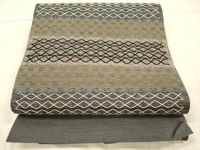 平和屋着物●八寸名古屋帯　紬地　刺し子　抽象文様　正絹　逸品　DAAX5821cm