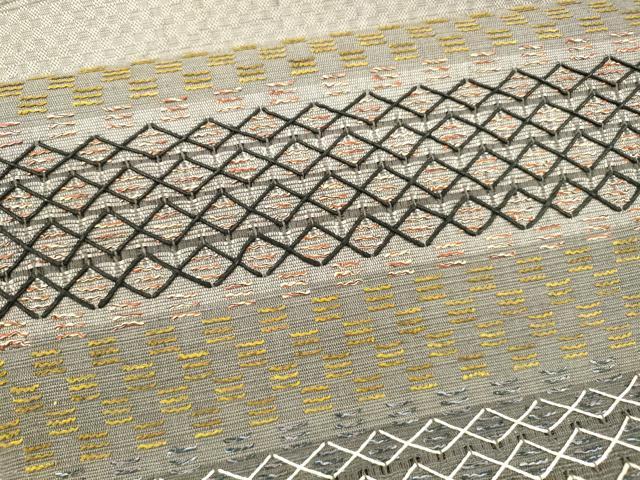 平和屋着物●八寸名古屋帯　紬地　刺し子　抽象文様　正絹　逸品　DAAX5821cm 平和屋着物○八寸名古屋帯 紬地 刺し子 抽象文様 正絹 逸品 DAAX5821cm