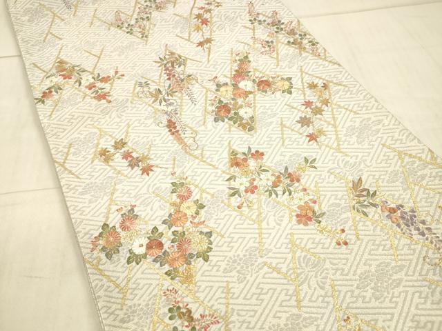 平和屋着物●太鼓柄袋帯　刺繍　草花文　金彩　正絹　逸品　DAAX5822cm 平和屋着物○太鼓柄袋帯 刺繍 草花文 金彩 正絹 逸品 DAAX5822cm