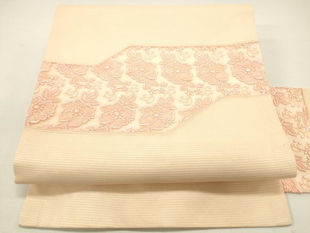 平和屋着物＊夏物　九寸名古屋帯　総刺繍　草花文　正絹　逸品　DAAX5876cm