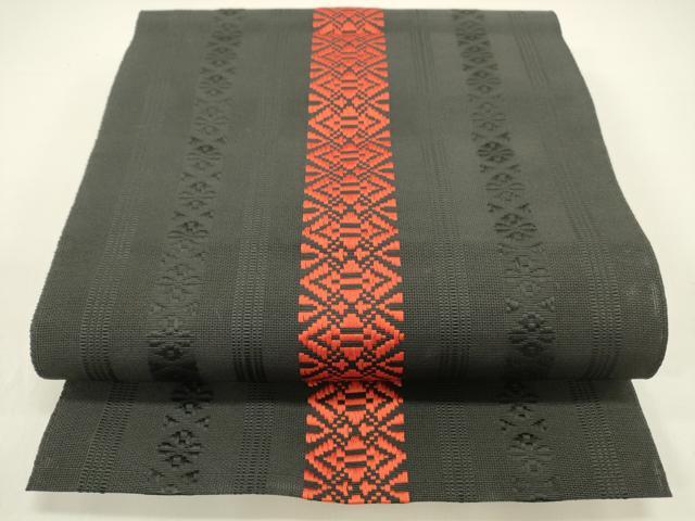 平和屋着物＊夏物　博多織　八寸名古屋帯　献上　黒地　DAAX5880cm