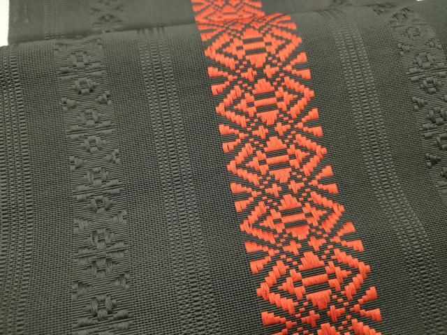 平和屋着物＊夏物　博多織　八寸名古屋帯　献上　黒地　DAAX5880cm 平和屋着物＊夏物 博多織 八寸名古屋帯 献上 黒地 DAAX5880cm