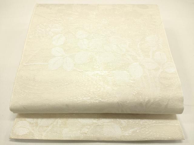 平和屋着物＊夏物　六通柄袋帯　草葉文　銀糸　正絹　逸品　DAAX5900cm