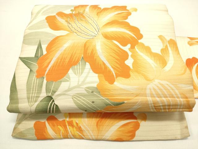 平和屋着物＊夏物　アンティーク　大正ロマン　九寸名古屋帯　草花文　金銀糸　正絹　逸品　DAAX5905cm