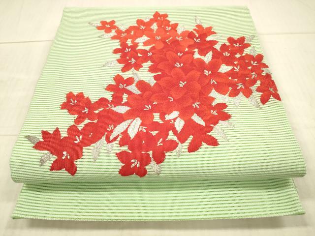 平和屋着物＊夏物　絽綴れ　八寸名古屋帯　草花文　銀糸　DAAX5917cm