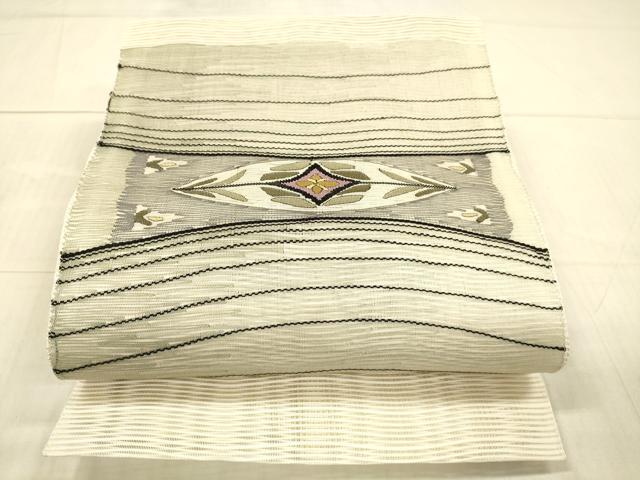 平和屋着物＊夏物　絽綴れ　八寸名古屋帯　草花文　正絹　逸品　DAAX5922cm