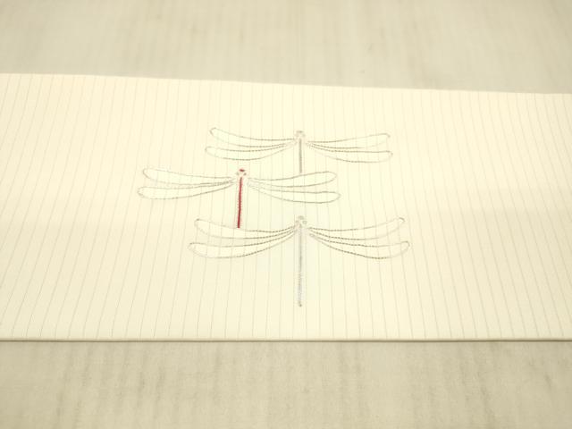 平和屋着物＊夏物　絽塩瀬　九寸名古屋帯　駒刺繍　総刺繍　蜻蛉　正絹　逸品　DAAX5926cm_4