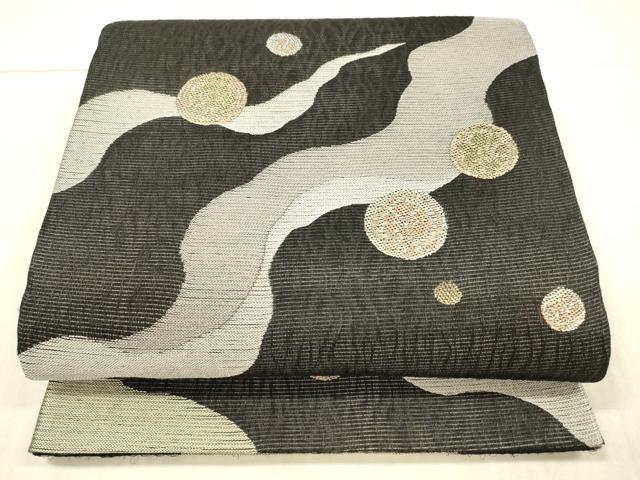 平和屋着物＊夏物　六通柄袋帯　涼京　流水抽象文　黒地　金銀糸　正絹　逸品　DAAX5929cm