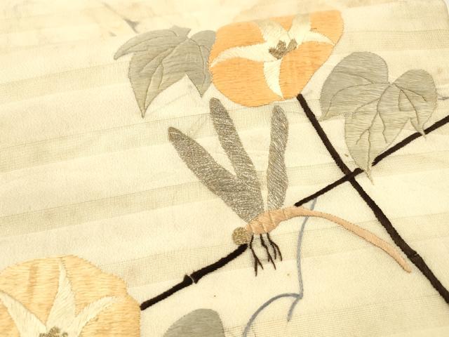 平和屋着物＊夏物　アンティーク　大正ロマン　太鼓柄　京袋帯　総刺繍　朝顔　蜻蛉　金銀糸　正絹　逸品　DAAX5941cm_3