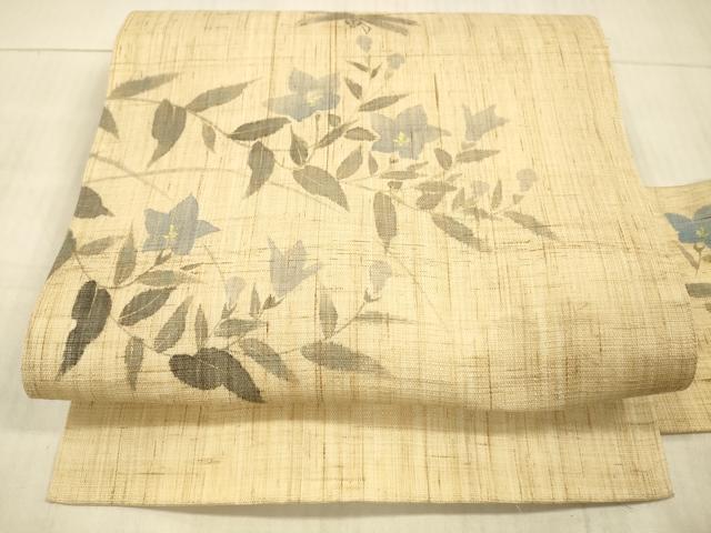 平和屋着物＊夏物　染色作家　桐山紫香　手描き　九寸名古屋帯　蜻蛉草花文　金彩　麻　逸品　DAAX5948cm