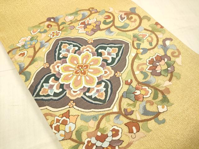 平和屋着物＊夏物　明綴れ　太鼓柄袋帯　花唐草文　金糸　正絹　逸品　DAAX5949cm 平和屋着物＊夏物 明綴れ 太鼓柄袋帯 花唐草文 金糸 正絹 逸品