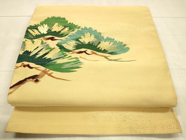 平和屋着物●爪掻き本綴れ　八寸名古屋帯　松文　金糸　正絹　逸品　DAAX5980cm