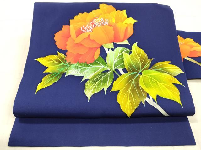 平和屋着物●九寸名古屋帯　ろうけつ染め　枝花文　正絹　逸品　DAAX5987cm
