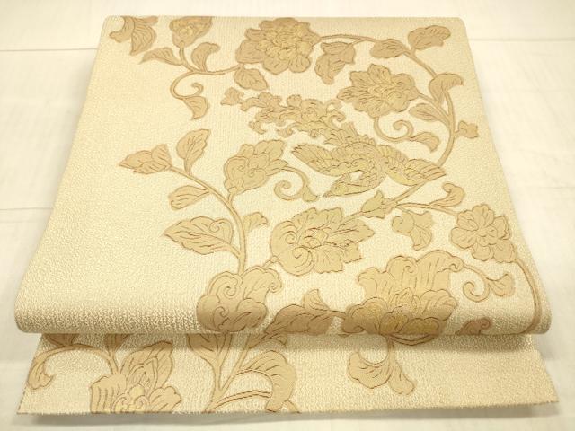 平和屋着物●六通柄袋帯　双鳳華咲　金糸　正絹　逸品　DAAX5990cm