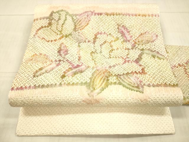 平和屋着物●名門　藤娘きぬたや・総絞り　九寸名古屋帯　草花文　正絹　逸品　DAAX6000cm