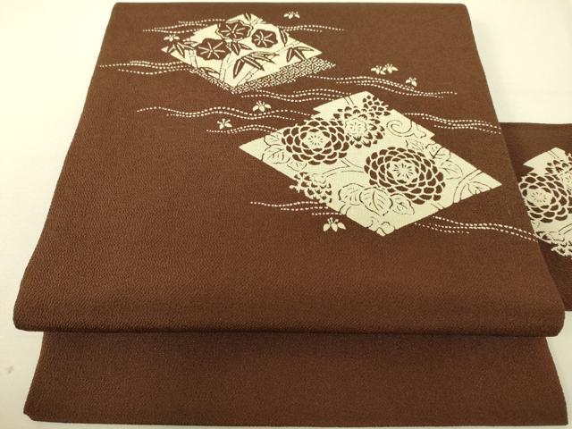 平和屋着物●九寸名古屋帯　作家物　伊勢型染　松皮菱花文　鬼しぼ縮緬　正絹　逸品　DAAX8411du