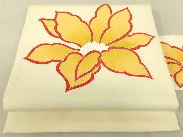 平和屋着物●塩瀬　九寸名古屋帯　刺繍　舞花文　正絹　逸品　DAAX8417du