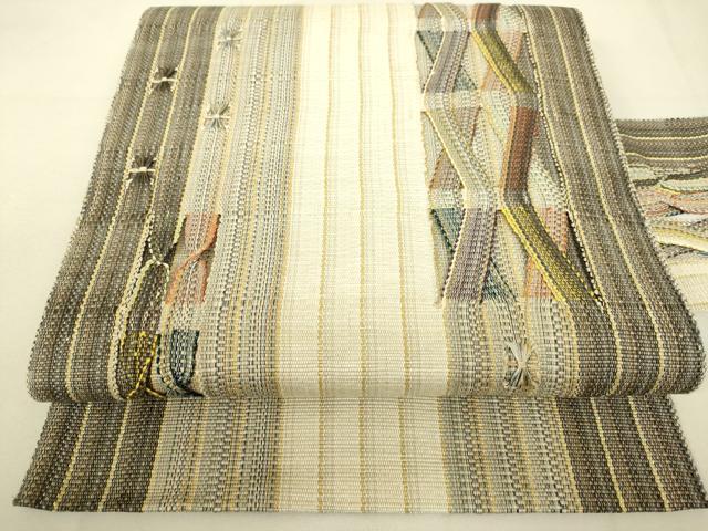 平和屋着物●八寸名古屋帯　間道　金糸　正絹　逸品　DAAX8438du