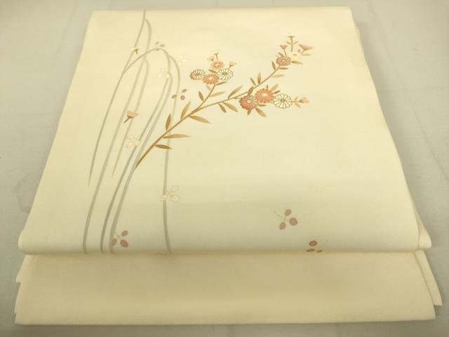 平和屋着物●塩瀬　九寸開き名古屋帯　枝花文　金糸　正絹　逸品　DAAX8482du