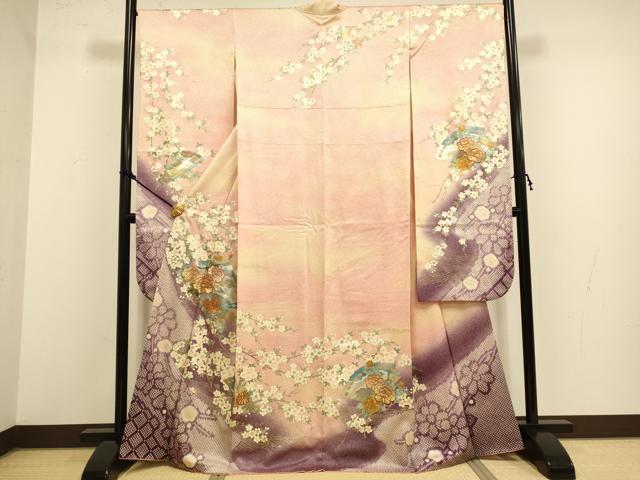平和屋着物●豪華振袖　絞り　刺繍　檜扇花文　暈し染め　金銀彩　やまと謹製　正絹　逸品　DAAX8511du