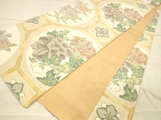平和屋着物○全通柄袋帯 小千谷紬 草花文 正絹 逸品 DAAX8522cm 袋帯