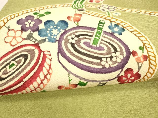 平和屋着物○九寸名古屋帯 紅型 独楽 枝花文 鬼しぼ縮緬