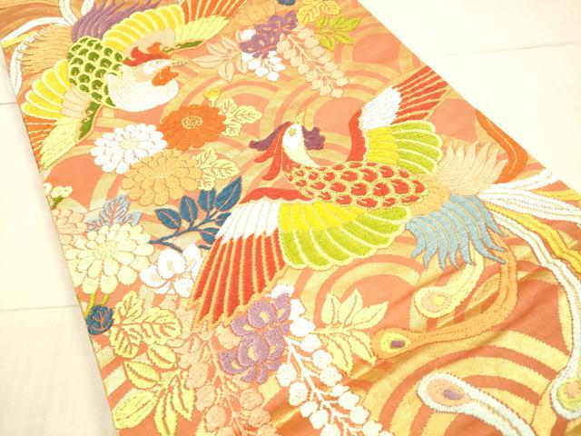 平和屋着物●全通柄袋帯　唐織　鳳凰草花文　金糸　正絹　逸品　DAAX8538cm 平和屋着物○全通柄袋帯 唐織 鳳凰草花文 金糸 正絹 逸品 DAAX8538cm