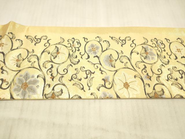 平和屋着物○九寸名古屋帯 花唐草文 金糸 引箔 正絹 逸品 DAAX8547cm