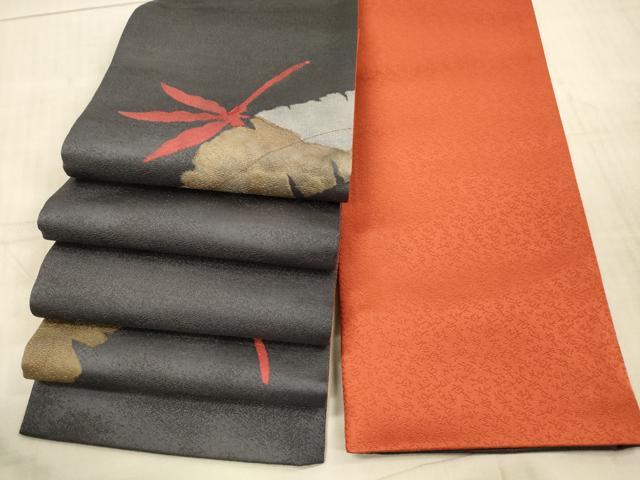 平和屋着物●染色の魔術師　染乃座・大久保玄才　そめのざ玄才　半幅帯　舞葉文　上代29万　正絹　逸品　DAAX8552cm