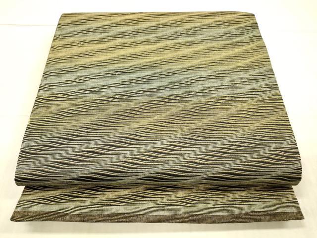 平和屋着物●太鼓柄袋帯　よろけ縞　金通し時　正絹　逸品　DAAX8559cm
