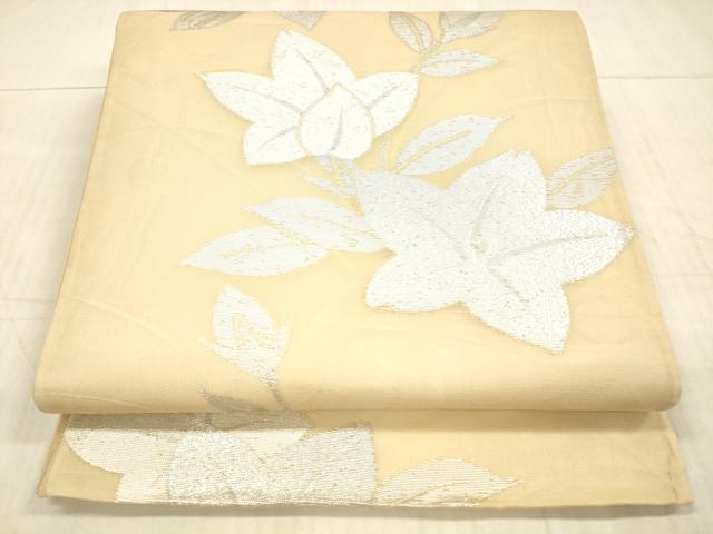 平和屋着物＊夏物　六通柄袋帯　草花文　銀糸　正絹　逸品　DAAX8613cm